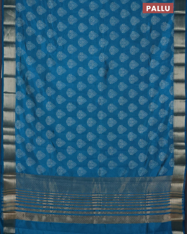 Semi raw silk saree cs blue with allover butta prints and zari woven border