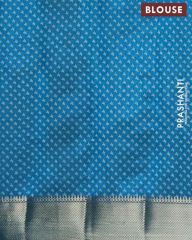 Semi raw silk saree cs blue with allover butta prints and zari woven border