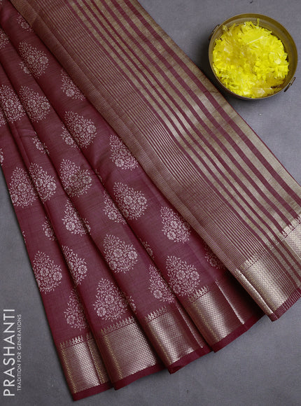 Semi raw silk saree maroon with allover butta prints and zari woven border