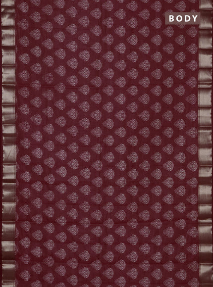 Semi raw silk saree maroon with allover butta prints and zari woven border