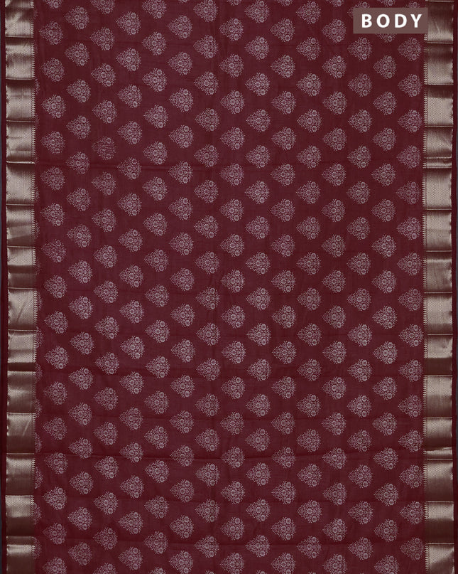 Semi raw silk saree maroon with allover butta prints and zari woven border
