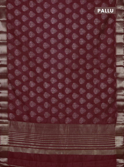 Semi raw silk saree maroon with allover butta prints and zari woven border