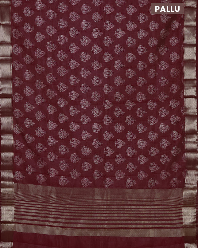 Semi raw silk saree maroon with allover butta prints and zari woven border