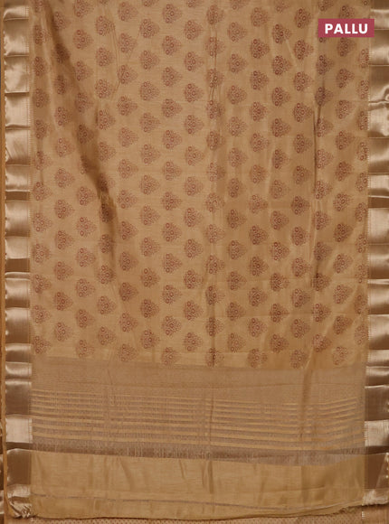 Semi raw silk saree sandal with allover butta prints and zari woven border