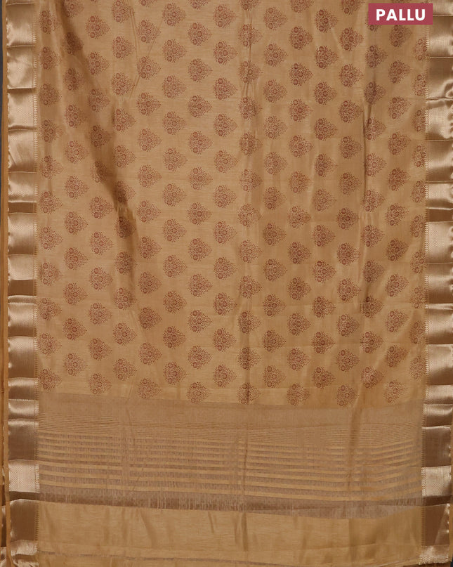 Semi raw silk saree sandal with allover butta prints and zari woven border