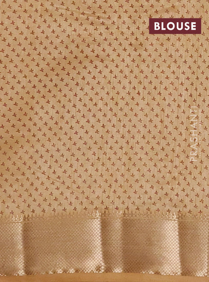 Semi raw silk saree sandal with allover butta prints and zari woven border