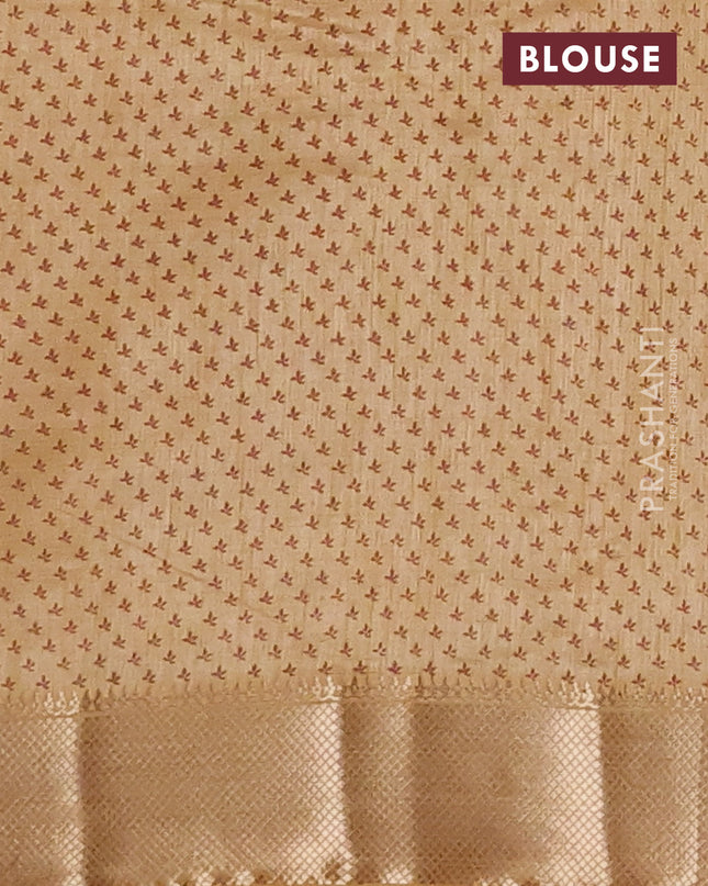 Semi raw silk saree sandal with allover butta prints and zari woven border