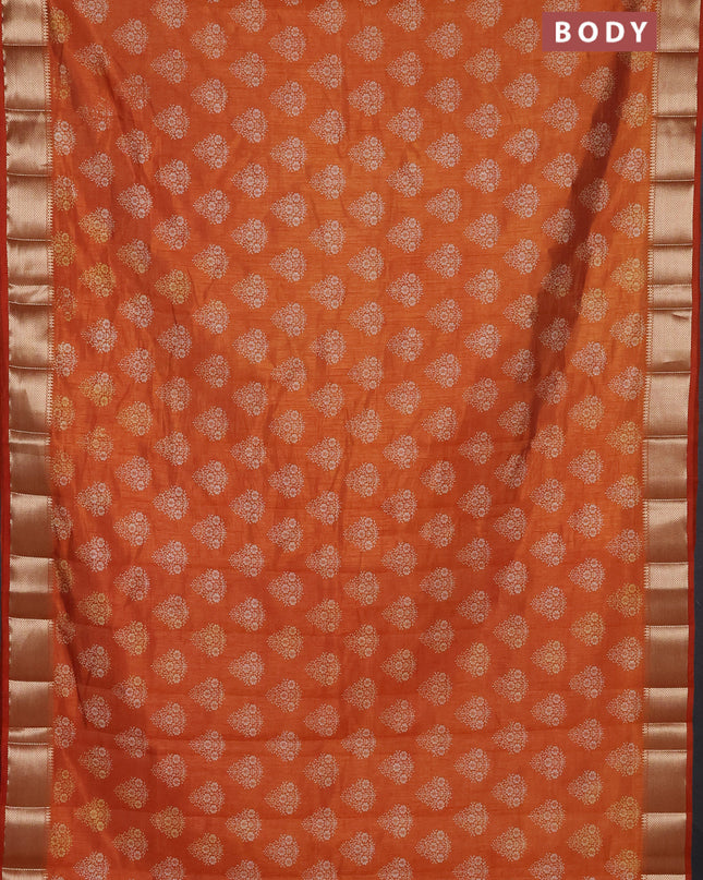Semi raw silk saree rustic orange with allover butta prints and zari woven border