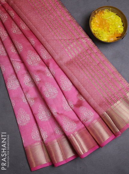 Semi raw silk saree light pink with allover butta prints and zari woven border