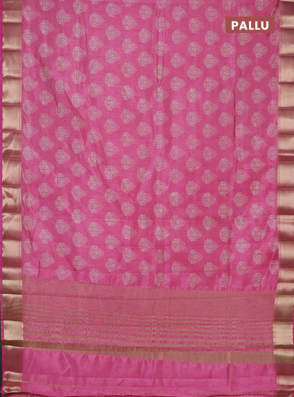 Semi raw silk saree light pink with allover butta prints and zari woven border