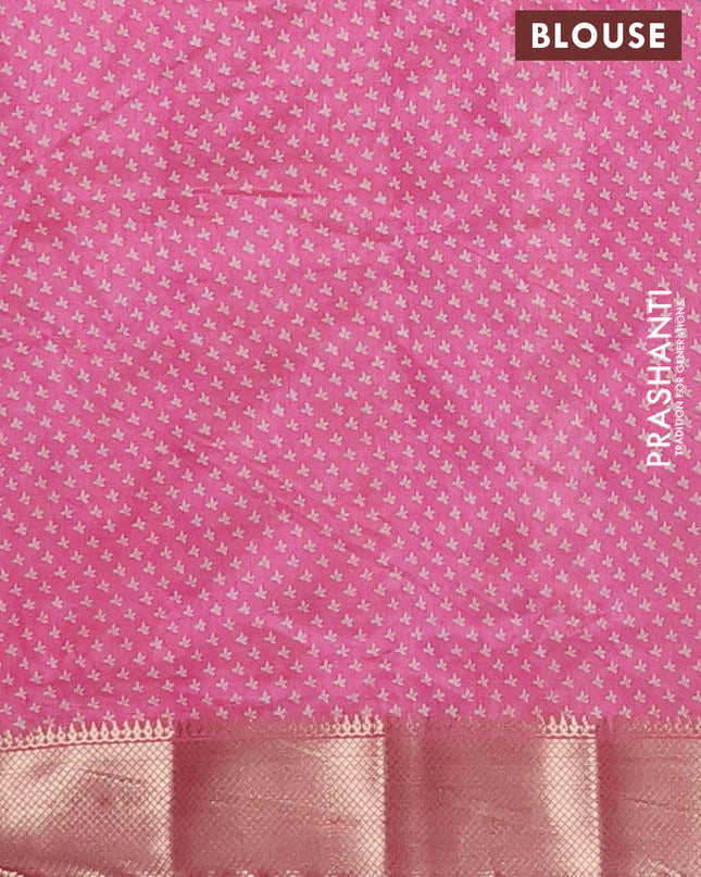 Semi raw silk saree light pink with allover butta prints and zari woven border