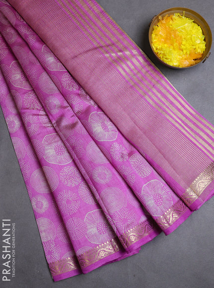 Semi raw silk saree lavender with allover prints and zari woven border
