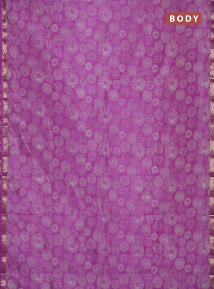 Semi raw silk saree lavender with allover prints and zari woven border