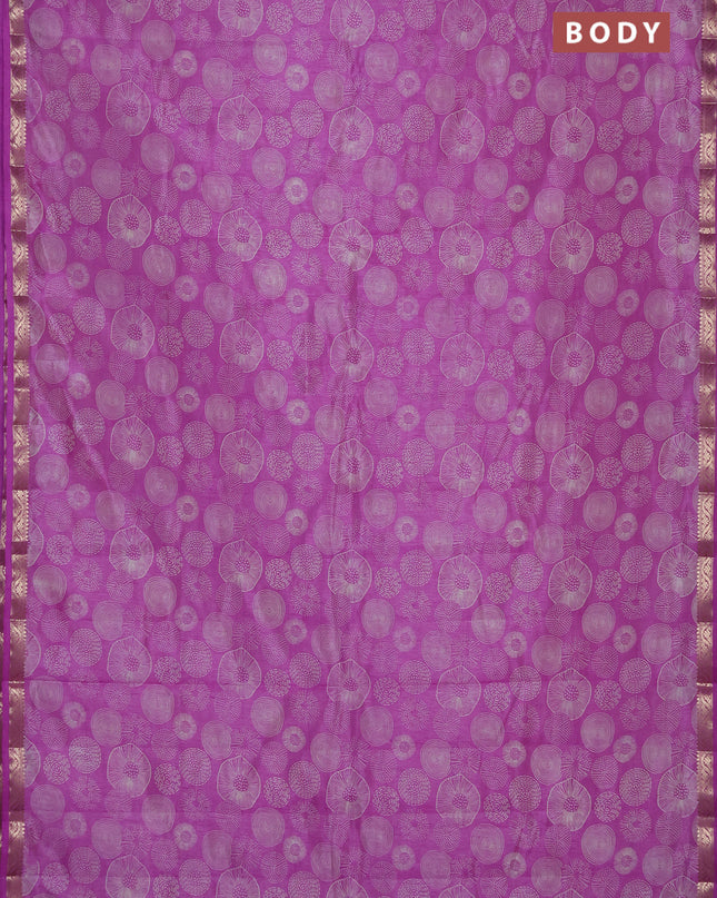 Semi raw silk saree lavender with allover prints and zari woven border