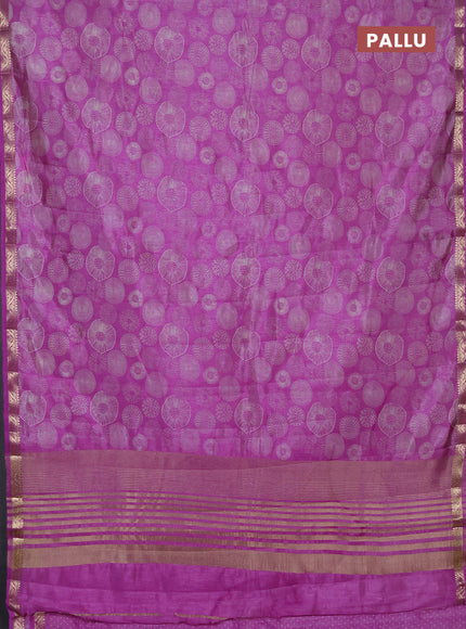 Semi raw silk saree lavender with allover prints and zari woven border