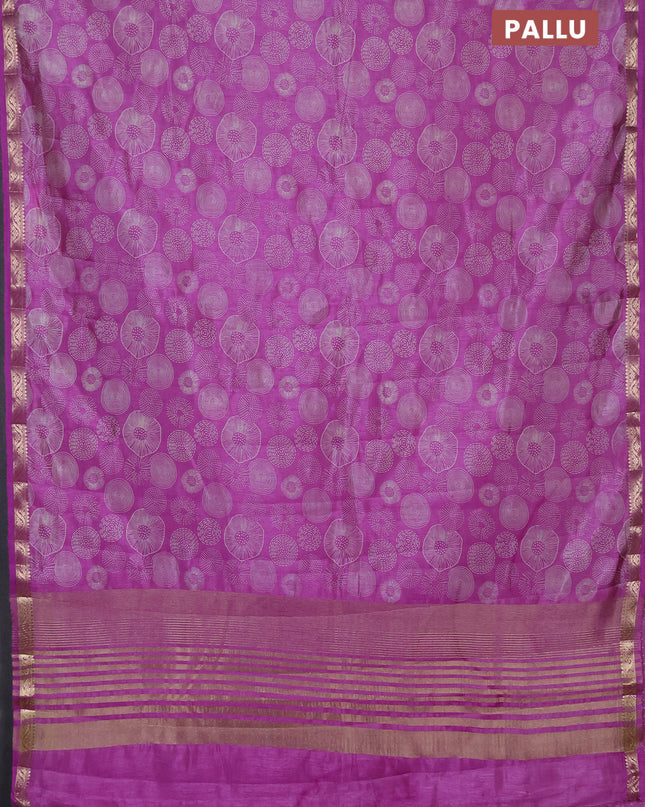 Semi raw silk saree lavender with allover prints and zari woven border
