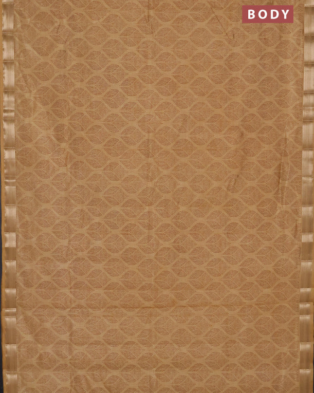Semi raw silk saree sandal with allover butta prints and zari woven border