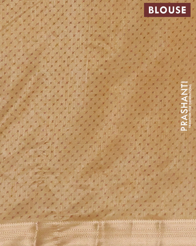 Semi raw silk saree sandal with allover butta prints and zari woven border