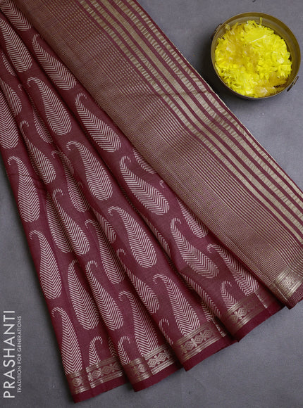 Semi raw silk saree maroon with allover paisley butta prints and zari woven border