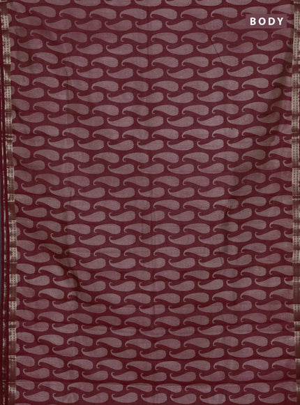 Semi raw silk saree maroon with allover paisley butta prints and zari woven border