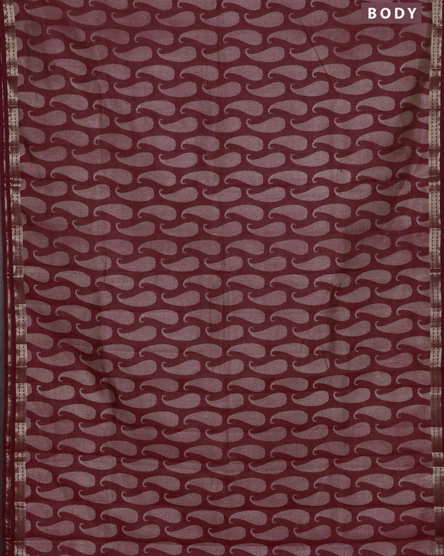 Semi raw silk saree maroon with allover paisley butta prints and zari woven border
