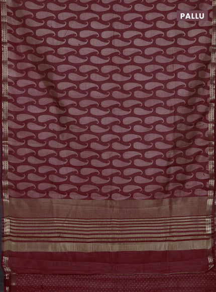 Semi raw silk saree maroon with allover paisley butta prints and zari woven border