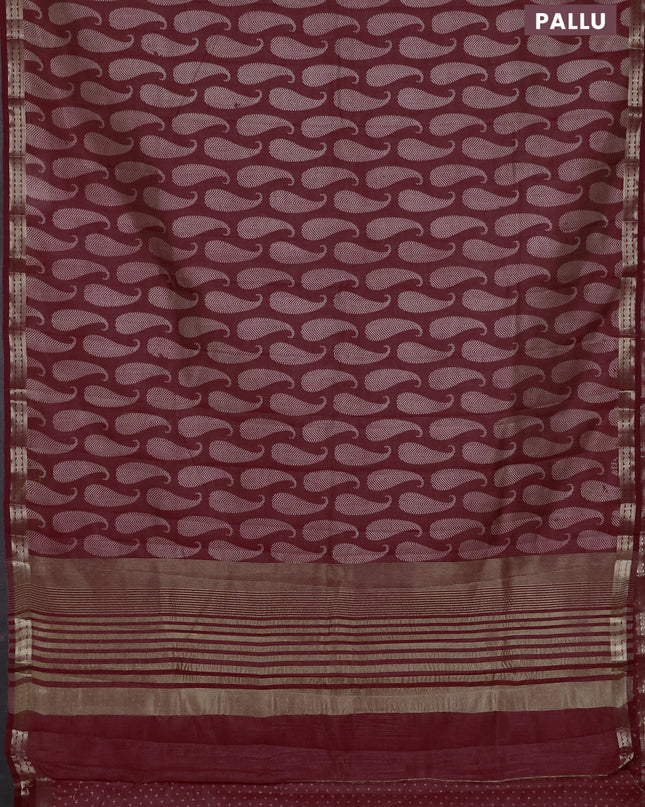 Semi raw silk saree maroon with allover paisley butta prints and zari woven border