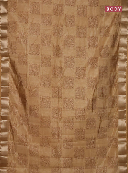 Semi raw silk saree sandal with box type butta prints and zari woven border