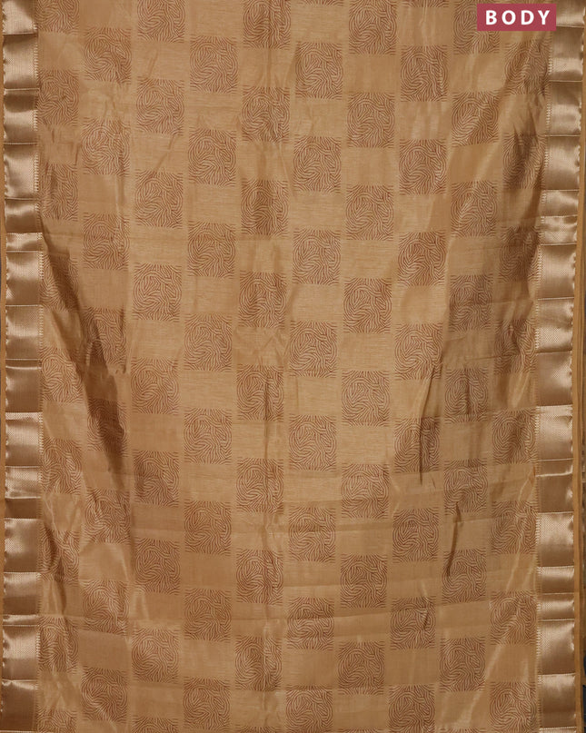 Semi raw silk saree sandal with box type butta prints and zari woven border