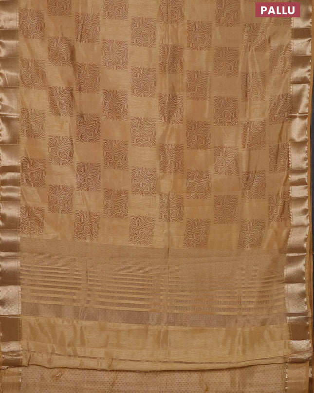 Semi raw silk saree sandal with box type butta prints and zari woven border