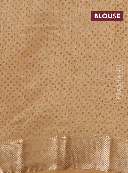 Semi raw silk saree sandal with box type butta prints and zari woven border