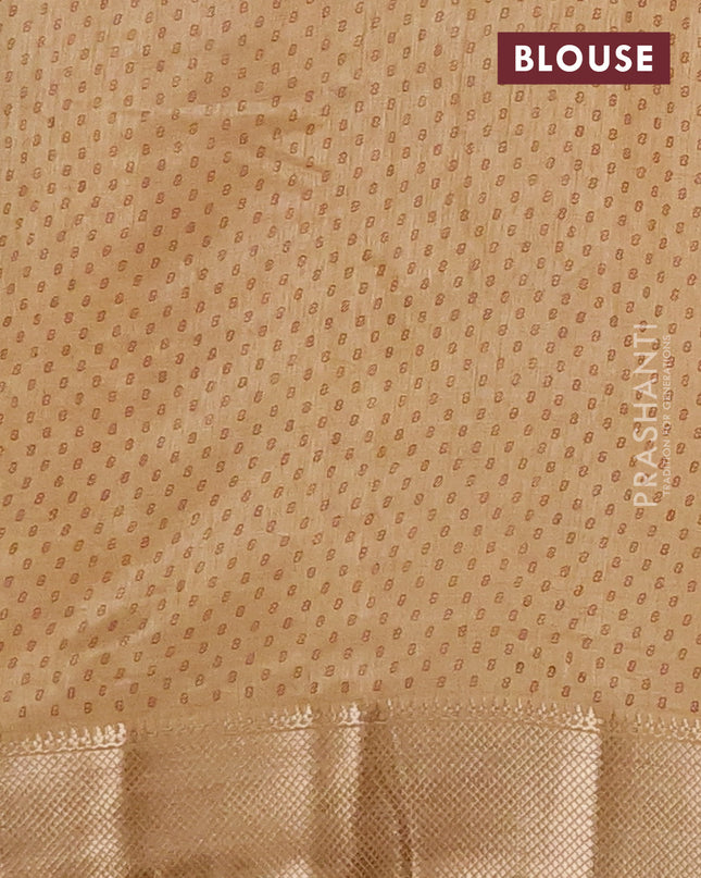 Semi raw silk saree sandal with box type butta prints and zari woven border