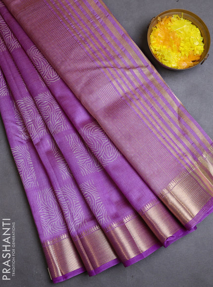 Semi raw silk saree lavender with box type butta prints and zari woven border