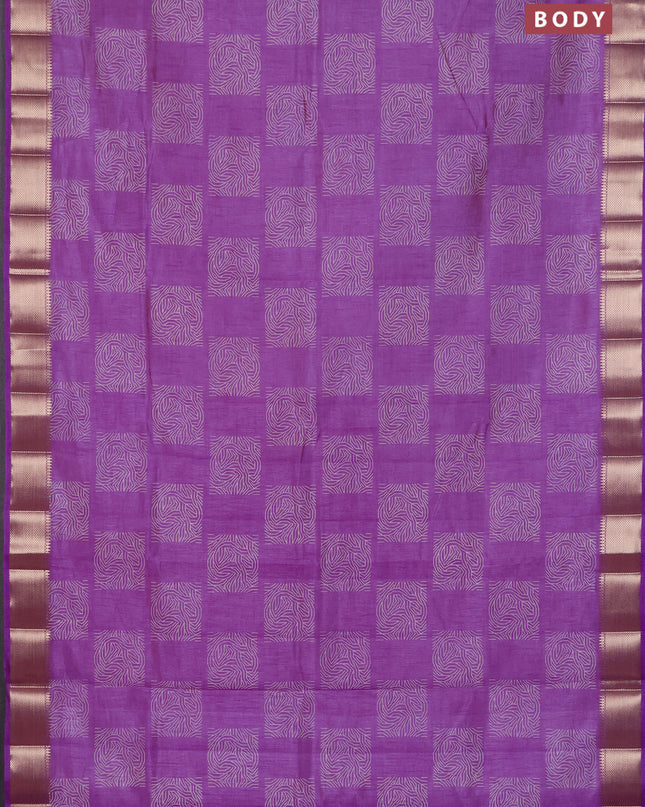 Semi raw silk saree lavender with box type butta prints and zari woven border