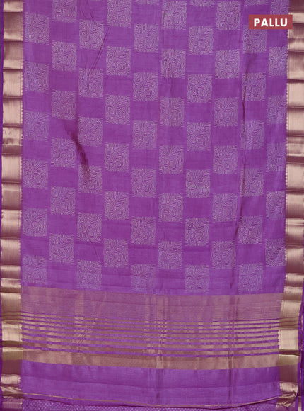 Semi raw silk saree lavender with box type butta prints and zari woven border