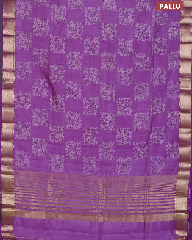 Semi raw silk saree lavender with box type butta prints and zari woven border