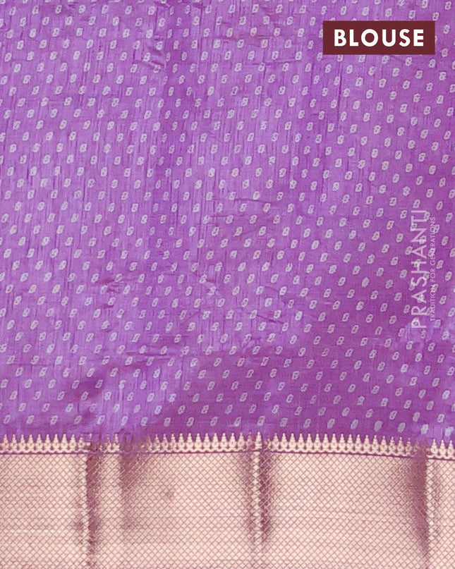 Semi raw silk saree lavender with box type butta prints and zari woven border