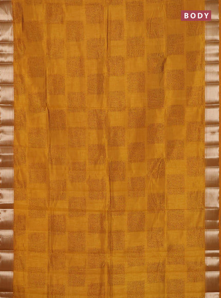Semi raw silk saree mustard yellow with box type butta prints and zari woven border