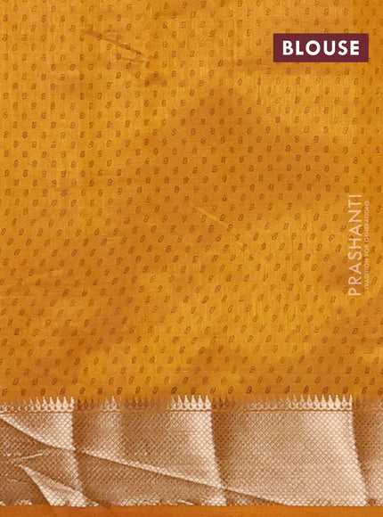 Semi raw silk saree mustard yellow with box type butta prints and zari woven border