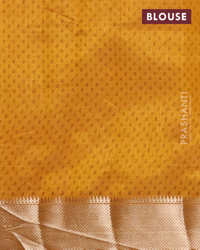 Semi raw silk saree mustard yellow with box type butta prints and zari woven border