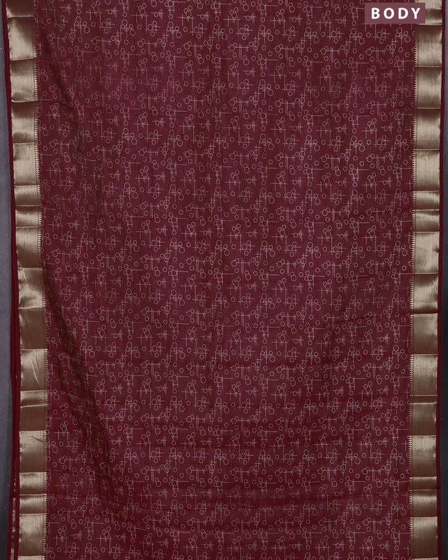 Semi raw silk saree maroon with allover geometric prints and zari woven border