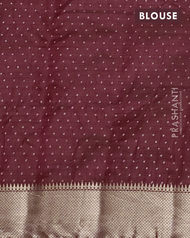 Semi raw silk saree maroon with allover geometric prints and zari woven border