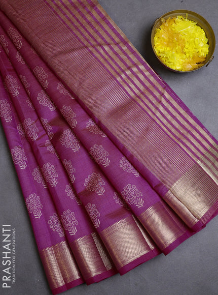 Semi raw silk saree pink with allover butta prints and zari woven border
