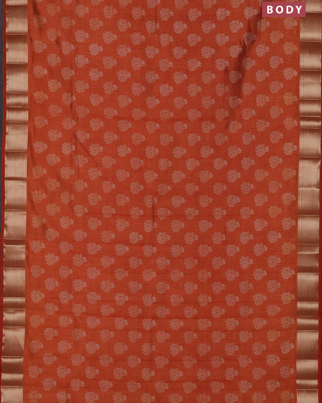 Semi raw silk saree rustic orange with allover butta prints and zari woven border