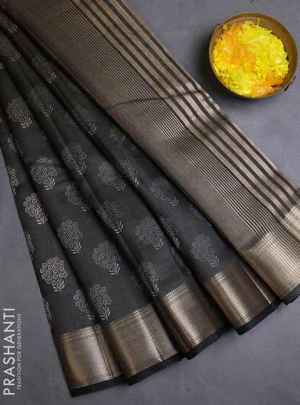 Semi raw silk saree black with allover butta prints and zari woven border