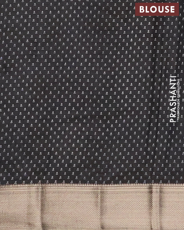 Semi raw silk saree black with allover butta prints and zari woven border