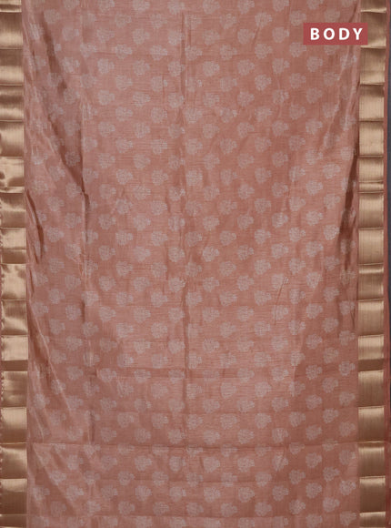 Semi raw silk saree pastel peach with allover butta prints and zari woven border