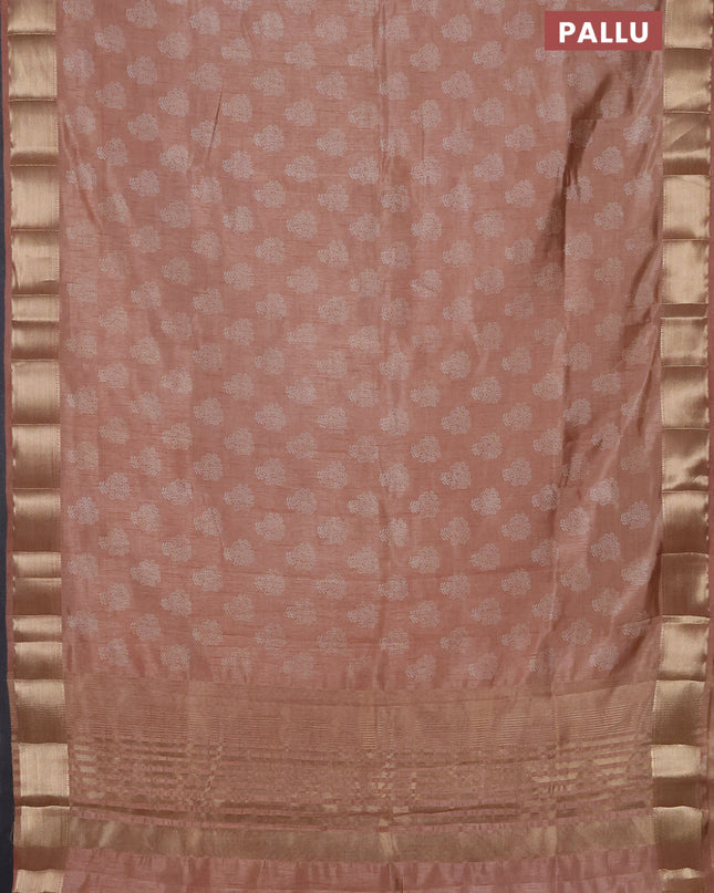 Semi raw silk saree pastel peach with allover butta prints and zari woven border