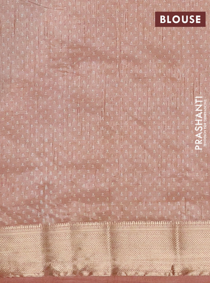 Semi raw silk saree pastel peach with allover butta prints and zari woven border