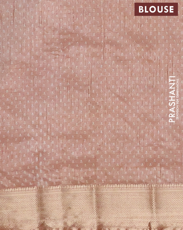 Semi raw silk saree pastel peach with allover butta prints and zari woven border